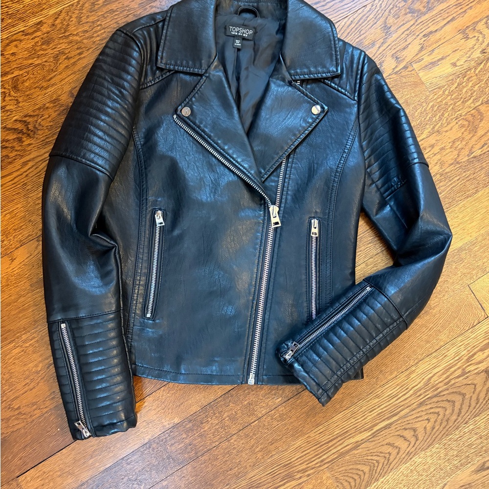 Topshop Midnight Black Leather Jacket